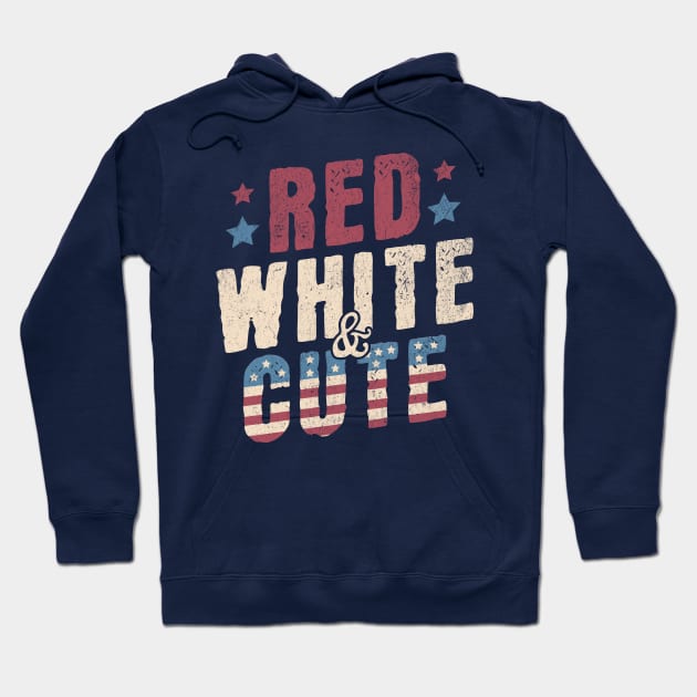 Red White and Cute - Funny USA 4th of July Retro Vintage Hoodie by OrangeMonkeyArt